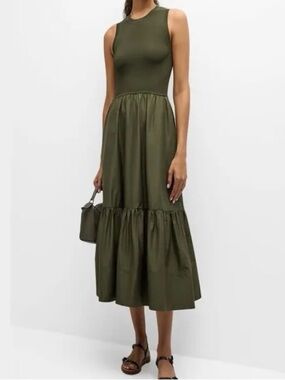 Tanya Taylor Josephina Midi Olive Green Knit Top Woven Skirt
Combo Dress, size S